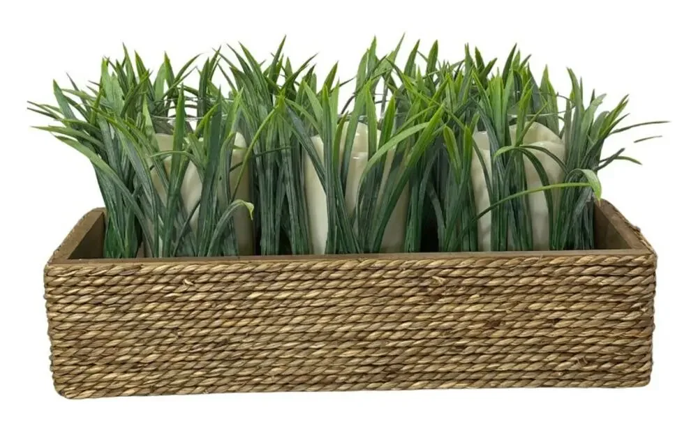 HomeGoods Faux Liriope Triple Candle Wicker Basket Decor